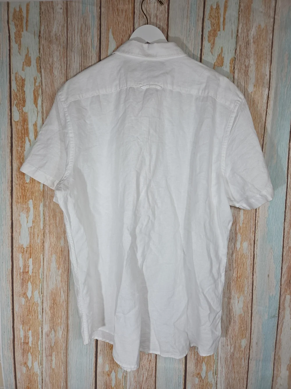 Banana Republic White Short-Sleeve Button-Down Shirt Linen Slim Fit. Size XL